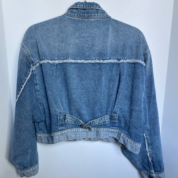 Free People S Bedford Medium Wash Distressed Cropped Denim Jacket 100% Cotton - Picture 6 of 7